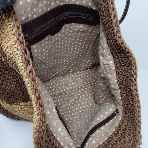 Lucky Brand Large  Woven tote bag with leather handles Great condition - Picture 6 of 12